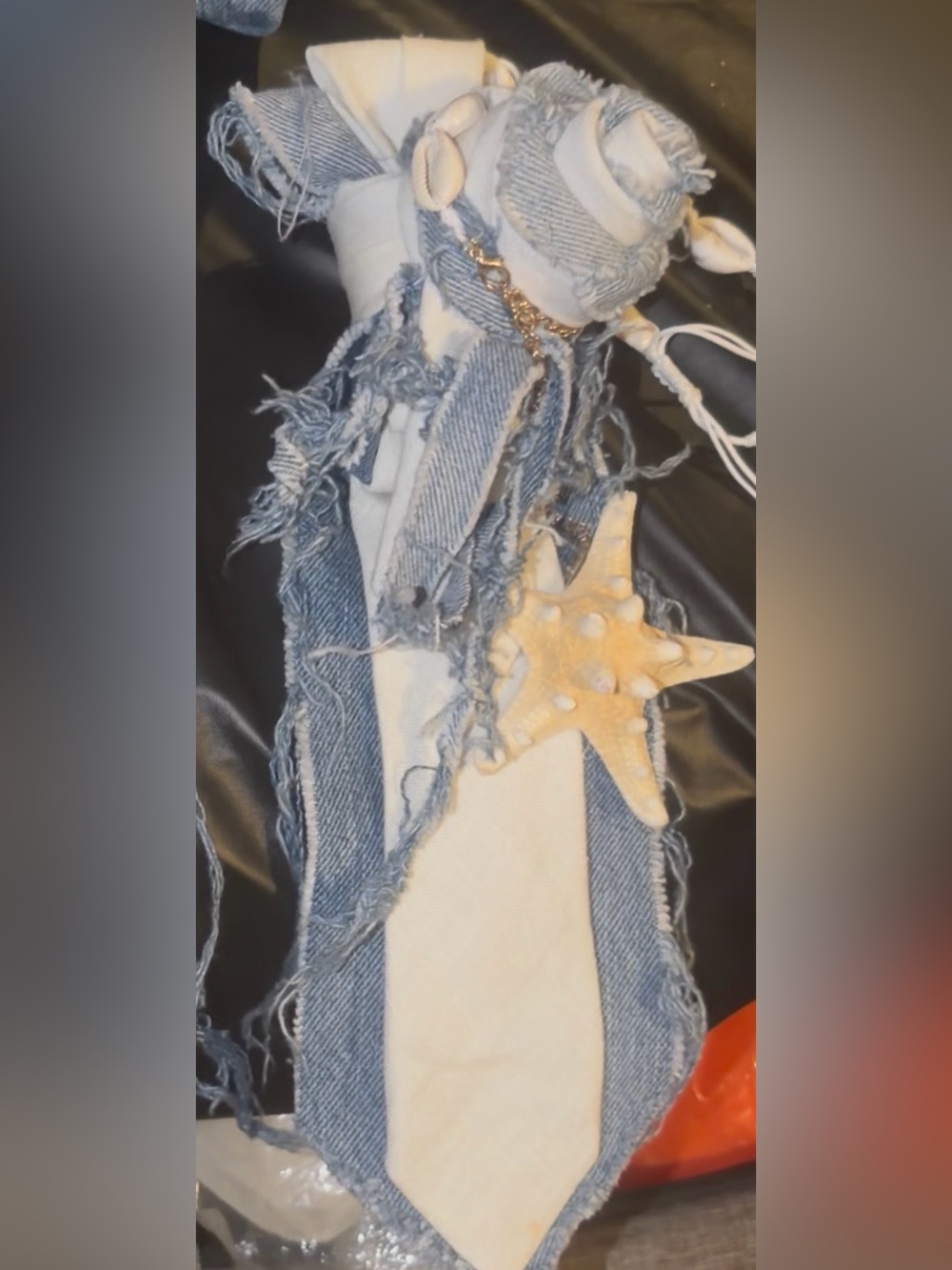 Distressed Two-Tone Blue and White Women’s Jeans with Star Accent